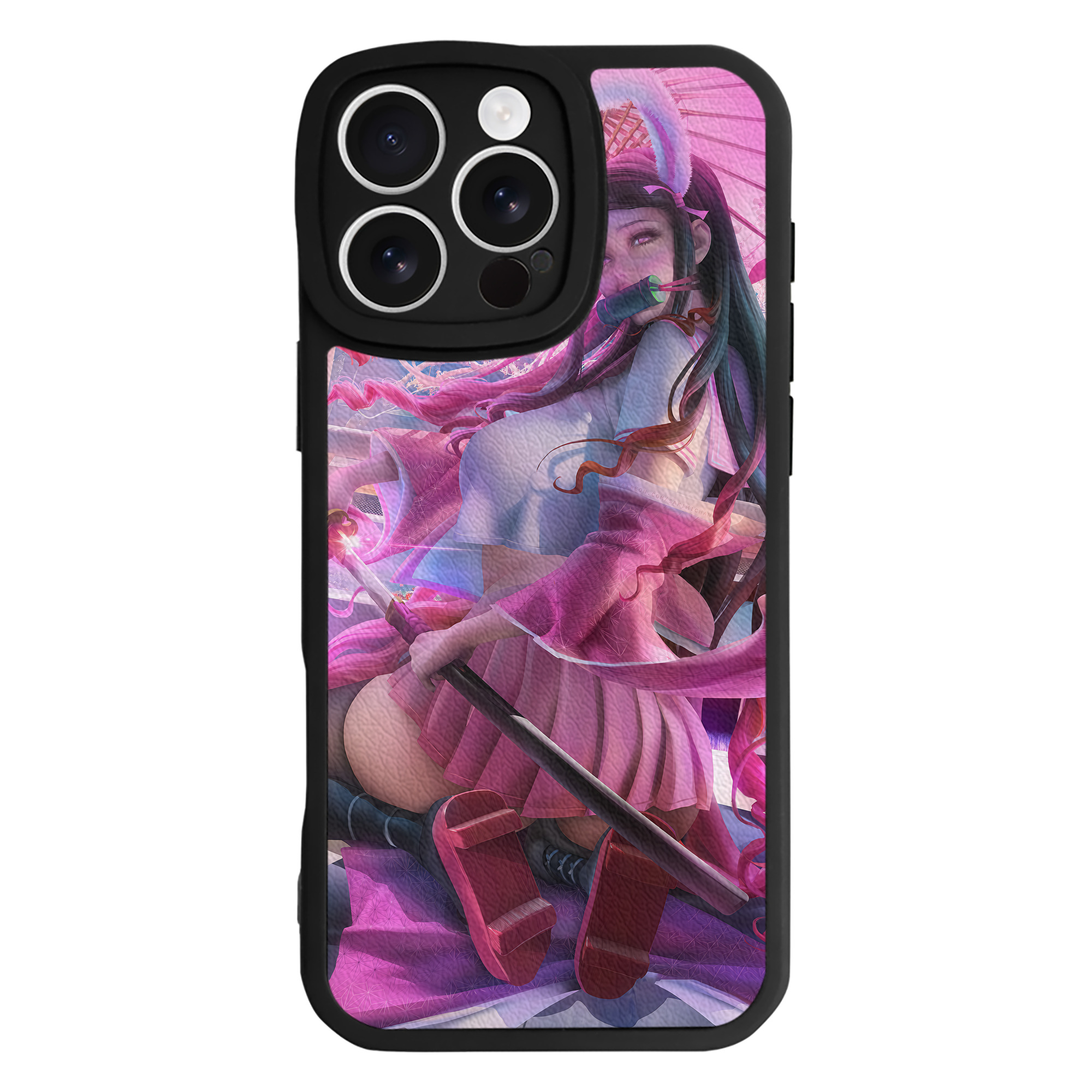 （画像用） 鬼滅の刃（きめつのやいば）竈門 禰󠄀豆子／かまど ねずこ Kamado Nezuko 【iPhone 16シリーズ対応】シリコンスマホケース（レザー調） 材質：シリコン